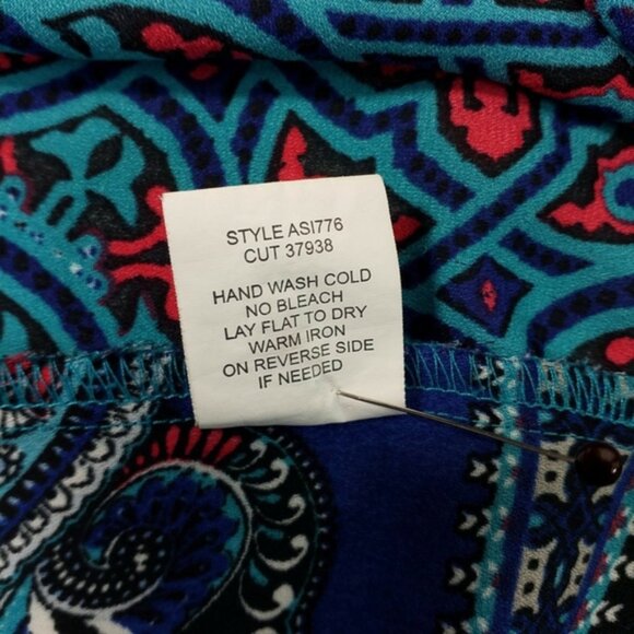 Figueroa & Flower Boho Patchwork Print 3/4 Sleeve Popover Blouse Womens Large - Picture 13 of 15